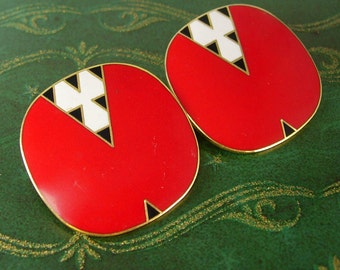 Mantra Laurel Burch Earrings Red Enamel Clip Ons Vintage Black Pop Art Birthday Valentines