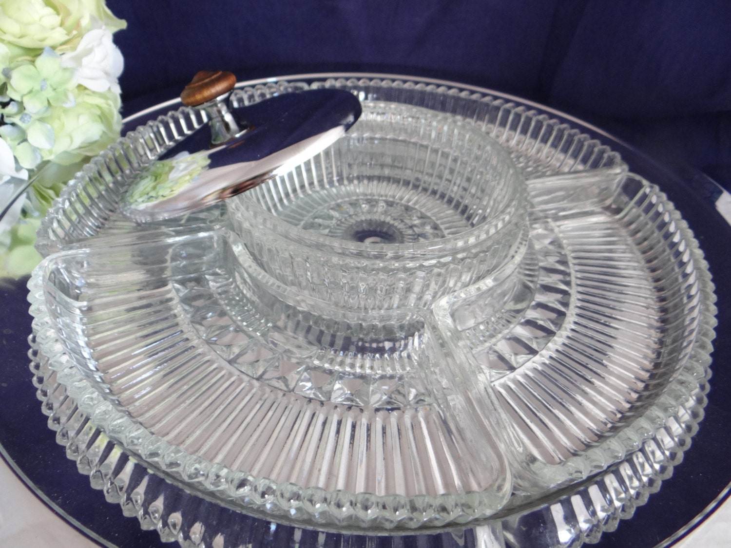 Vintage Mid Century Kromex Lazy Susan Divided Relish Tray