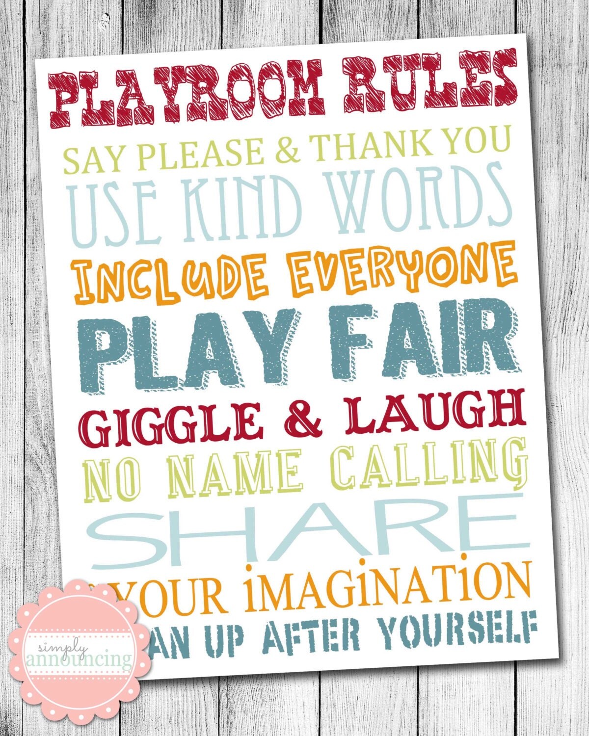 Printable Playroom Rules Wall Art by SimplyAnnouncing on Etsy