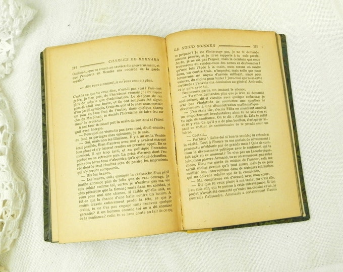Antique French Marbled Paper Bound Book, Le Noeud Gordien by Charles de Bernard French Shabby Chic Country Decor, Brocante From France
