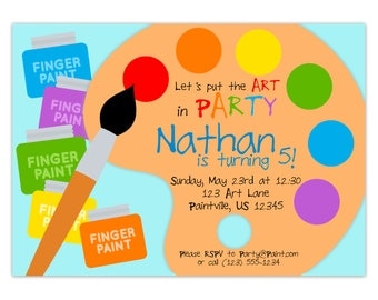 Art Party Invitation - Rainbow Paint Pallet, Little Artist Paint Brush Paint Set Personalized Birthday Party Invite - Digital Printable File