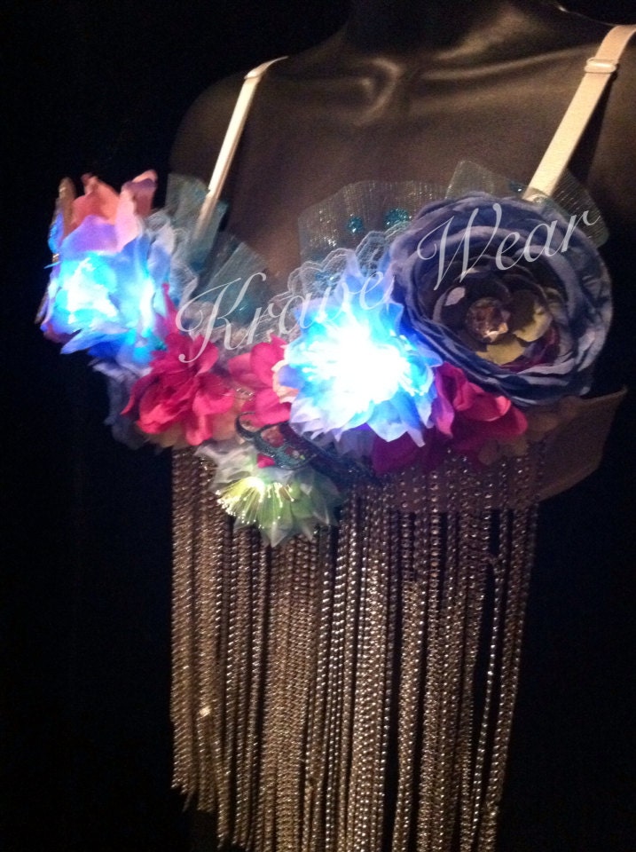 Fiber Optic Cool Blue Rave Bra by KraveWear on Etsy