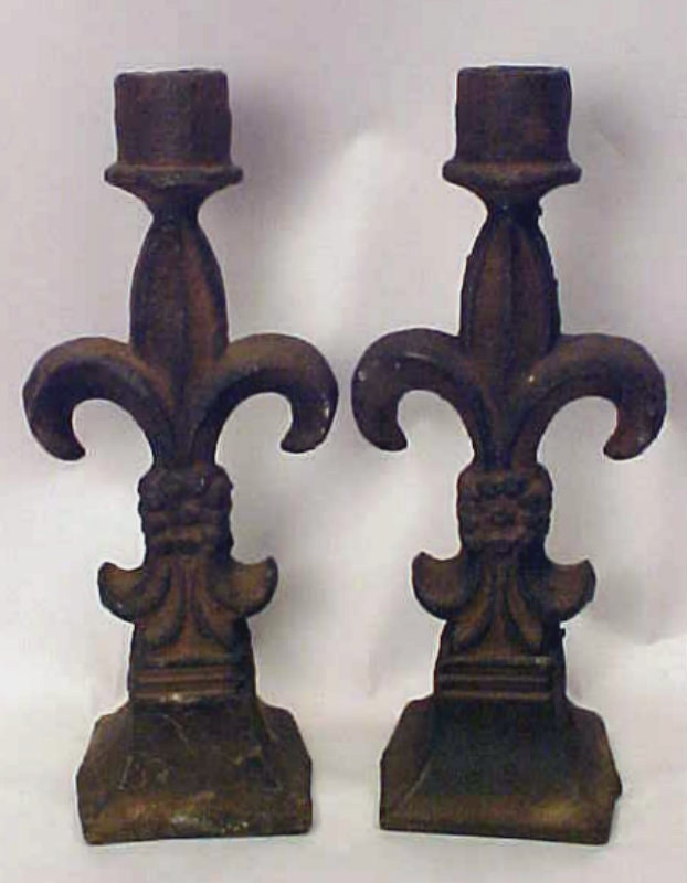 Vintage Pair Of Candle Holders. Cast Iron Rustic Fleur De