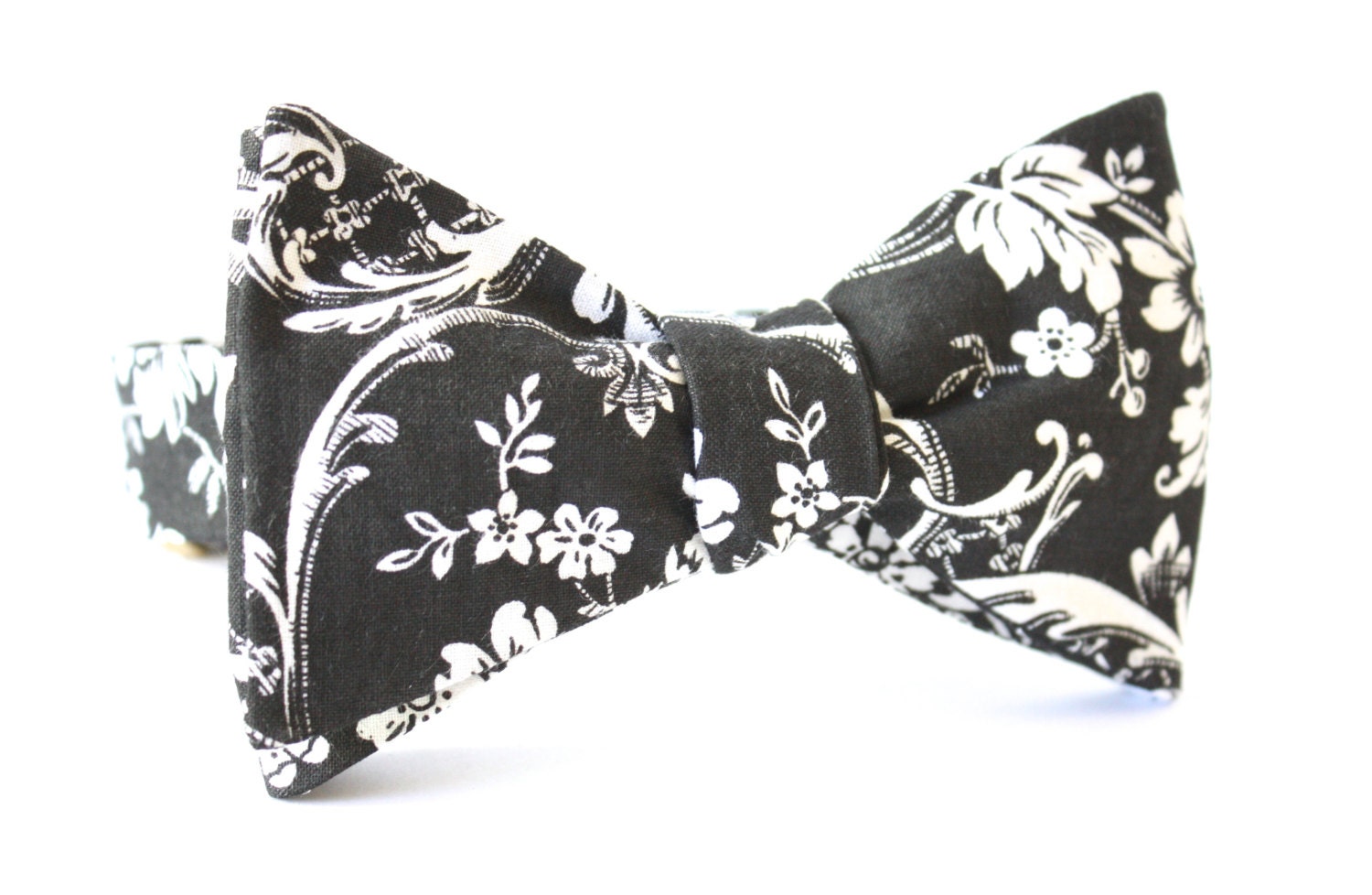 Black and White Floral Bow Tie Handmade by by LWbyLordWallington