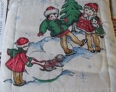 Children Playing in the Snow Christmas Pot Holder  Scented Pot Holder Cupie Doll Face
