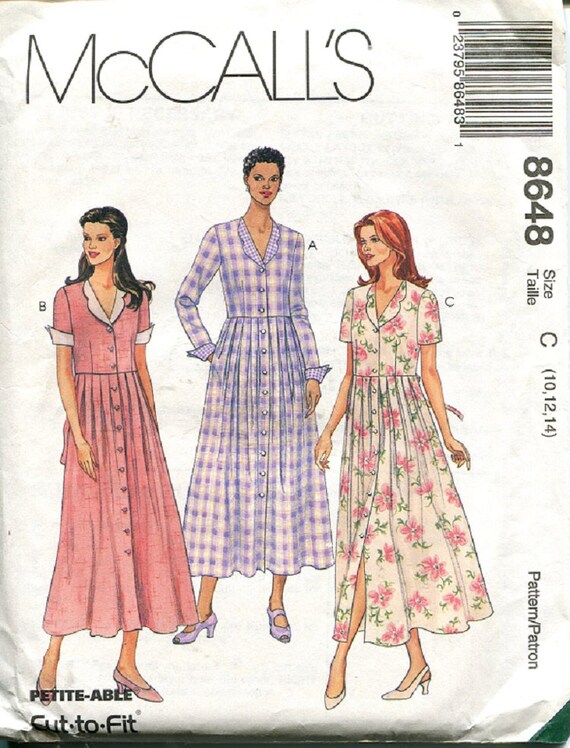 90s Dress Pattern McCalls 8648 Size 10-12-14 Bust 32.5-36 90s Button ...