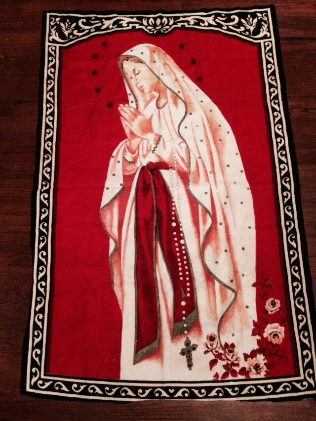 Vintage Virgin Mary Catholic tapestry 33x51 by heavymetaltreasure