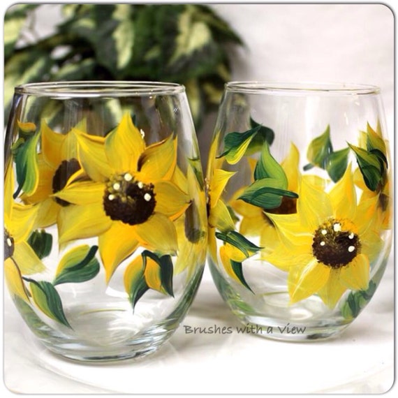 Sunflower Wine Glasses Stemless  Set of two