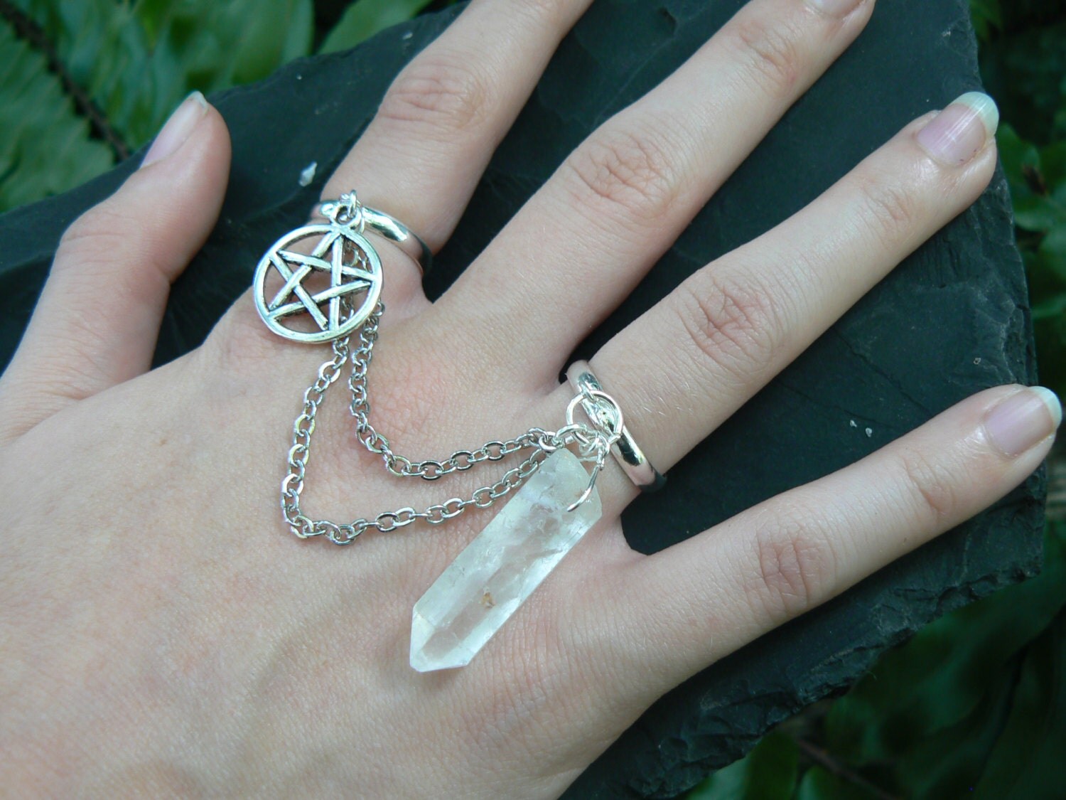 pentagram ring wiccan ring full finger ring quartz double ring pentacle witch ring pagan wicca slave - Pagan Wedding Rings pentagram ring wiccan ring full finger ring quartz double ring pentacle witch ring pagan wicca slave - Pagan Wedding Rings