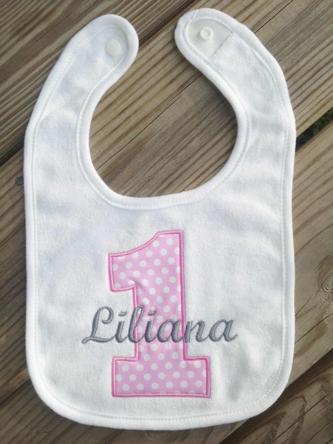 Personalized Birthday Bib 1st birthday girl boy. Polka Dots