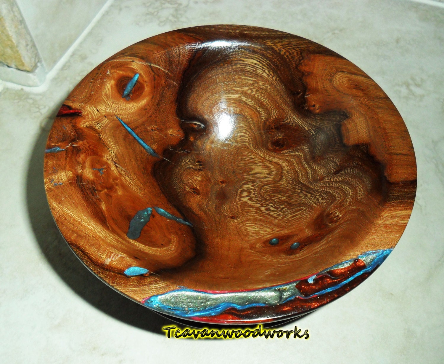 wood bowl Honey Mesquite Burl Wood Multi-Colored Resin