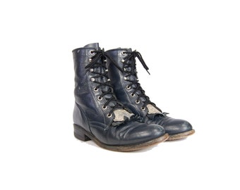 navy blue lace up boots
