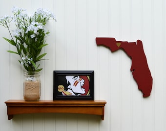 Florida State Seminoles "State Heart" wall art, handcrafted wood with official team colors