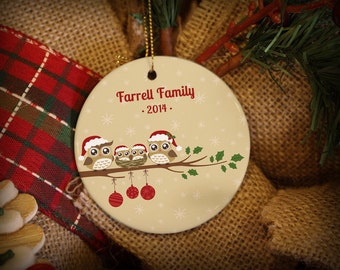 Customizable Christmas Ornament: Owl Family with a Nest