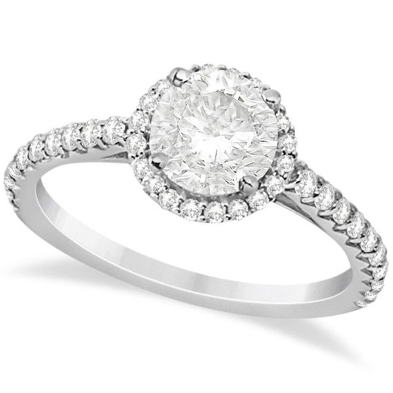 Halo Diamond Engagement Ring with Side Stone Accents 18K White Gold (1 ...