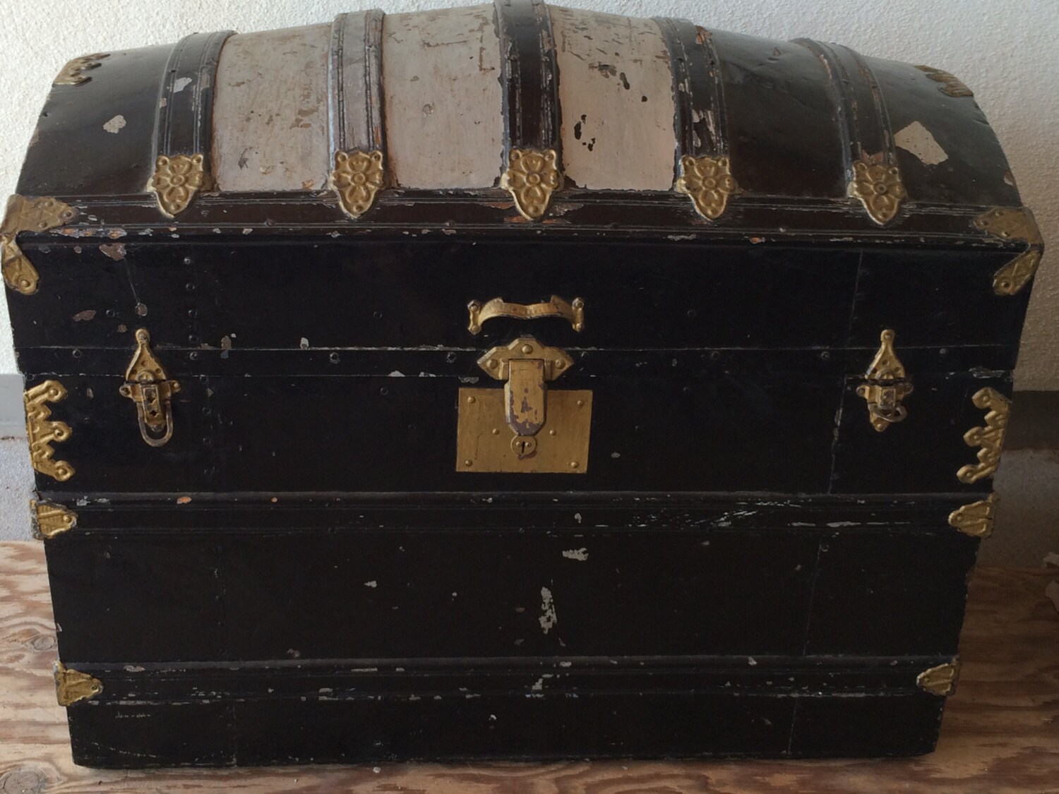 SALE Antique Trunk Domed Top Chest Steamer Trunk SteamPunk