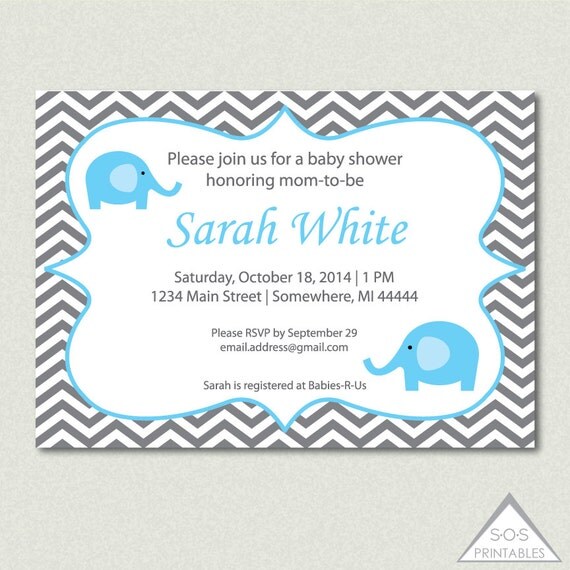 Gray Chevron Elephant Baby Shower Invitation You by SOSPrintables