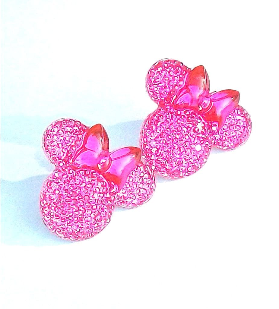 Hot Pink Crystal Minnie Mouse Stud Earrings