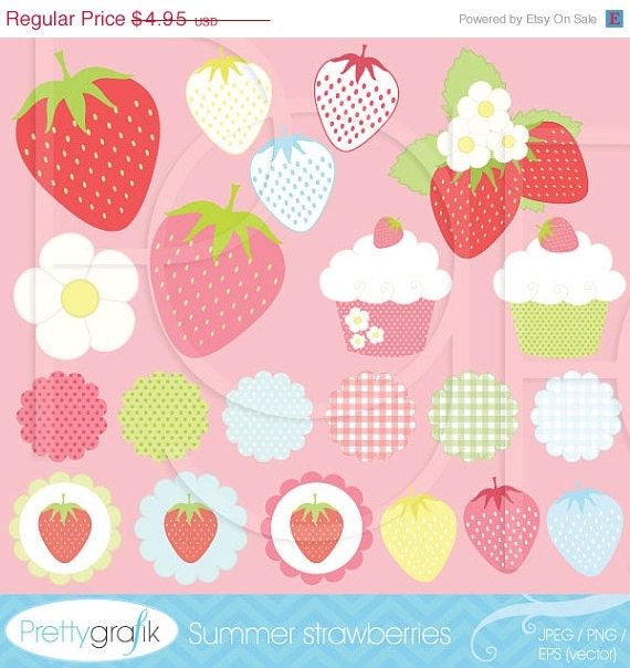 80% OFF SALE 21 summer strawberry clipart commercial use, vector graphics, digital clip art, digital images - CL505 Il_570xn