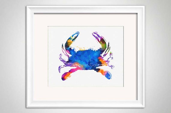 Blue Crab Art Blue Crab Watercolor Crab Print Colorful Crab