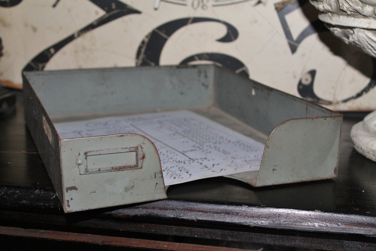 Antique Vintage Metal File Tray Drawer French Farmhouse Shabby