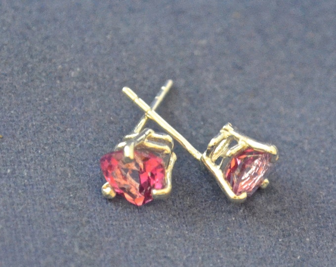 Pink Topaz Studs, 6mm Trillion, Natural, Set in Sterling Silver E643