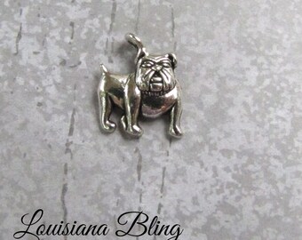 12 Pieces Bulldog Mascot Single Sided Charm 16x14mm Antique Silver Finish, bulldog charms, 9-12-AS