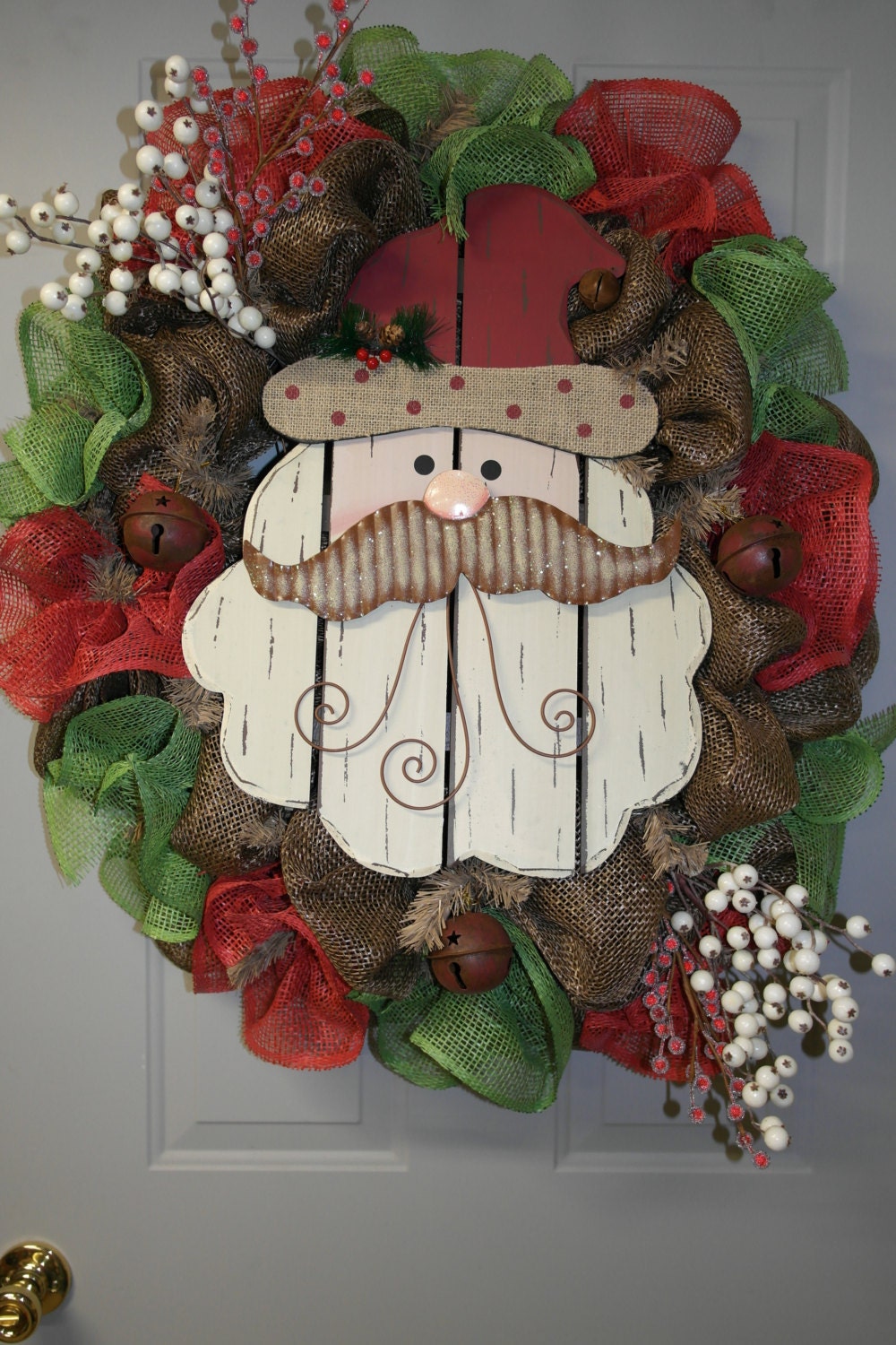 Faux Burlap Santa Christmas Wreath