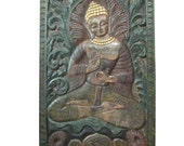 Intricately Hand Carved Wood Teaching Buddha Door Wall Panel India 72" X 36"