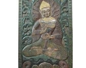 Intricately Hand Carved Wood Teaching Buddha Door Wall Panel India 72" X 36"