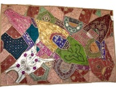 Decorative Handmade Vintage Sari Patchwork Tapestry Wall Hanging