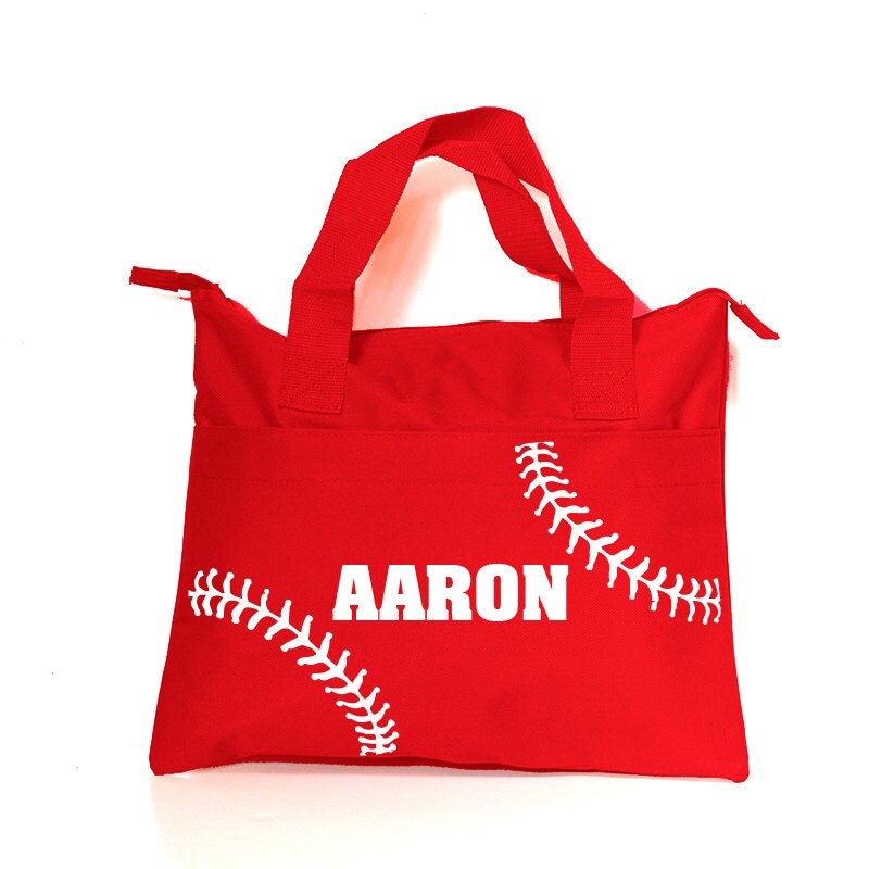 Personalized Kids Canvas Baseball Tote Bag Black Canvas White