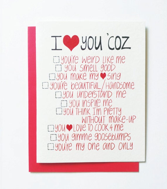 Items similar to romantic valentines day card with list of reasons -I