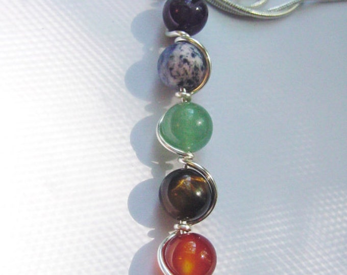 7 Chakra Wand Pendant Necklace Gemstones, Sterling Silver Upgrade, Balance, Reiki Jewelry, Chakra Jewellery
