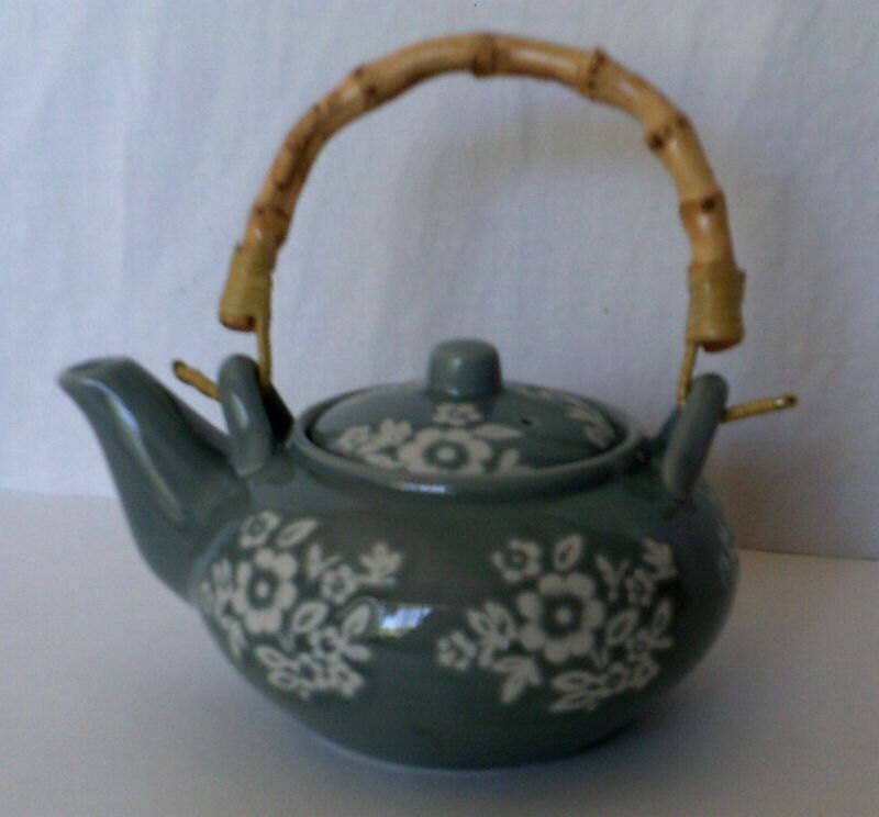 Japanese Single Serving Tea Pot Porcelain Sgraffito technique