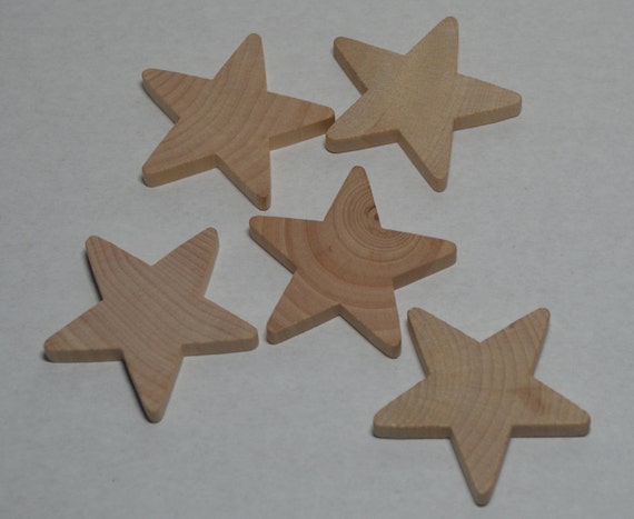 2" Wood Stars - Set of 5 Unfinished Wood Star Cutouts - 1