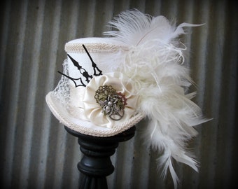 White Linen Queen Bee Steampunk Wedding, Alice in Wonderland Top Hat ...