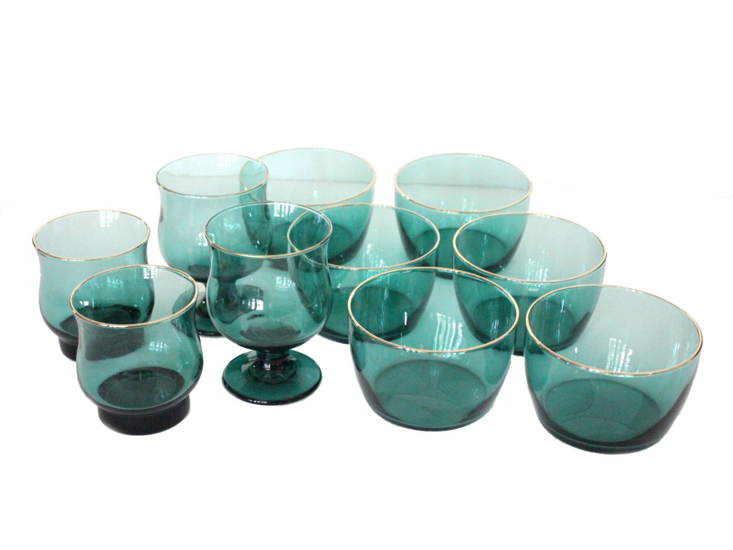 Vintage Libbey Juniper Green Glass Gold Rimmed Bowls by pickedhome