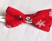 Red Snowman Bow tie, Christmas hair bow - pretied bow tie - baby- adult bow tie or hair bow - Snowman Bow Il_170x135