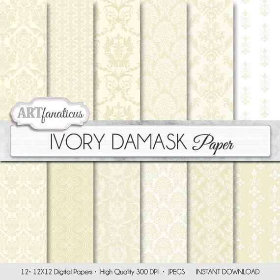 Damask digital papers IVORY DAMASK elegant ivory