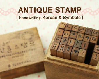 24 pcs handwriting the Korean alphabet Hangeul and Symbol Stamp sets antique rubber wood stick stamps with wood box set funnyman