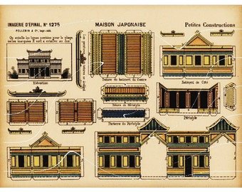 Original Antique Architectural Print Petites Constructions Maison Japonaise