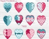 ON SALE 50 % OFF instant download, heart clip art set, mosaic patterned, pink, turquoise, Valentine clipart, small bussiness use, Photoshop Il_170x135