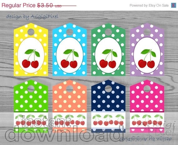 ON SALE 50 % OFF cherry polka dot gift tag, fruit, printable, double sided, home made gift , label, jar tag, canning tag, instant download Il_570xn