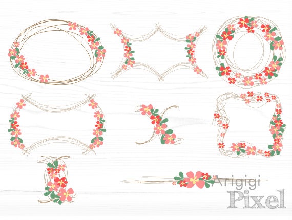 flower laurel clip art and digital paper sketched flower