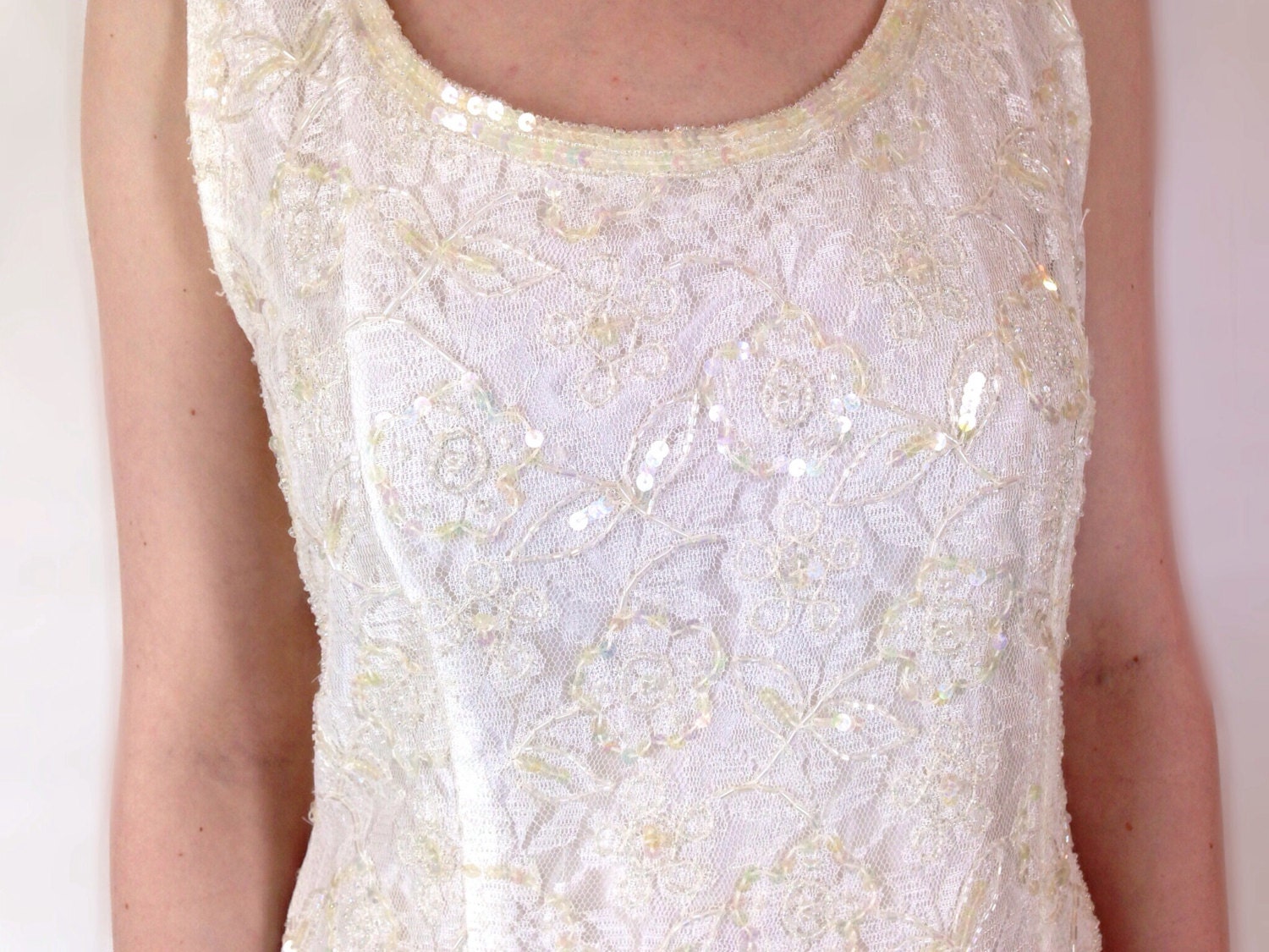 Vintage Beaded Dress Creamy White Womens by EchoesInTimeVintage