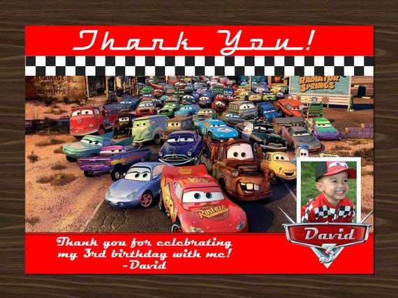 disney cars thank you cards