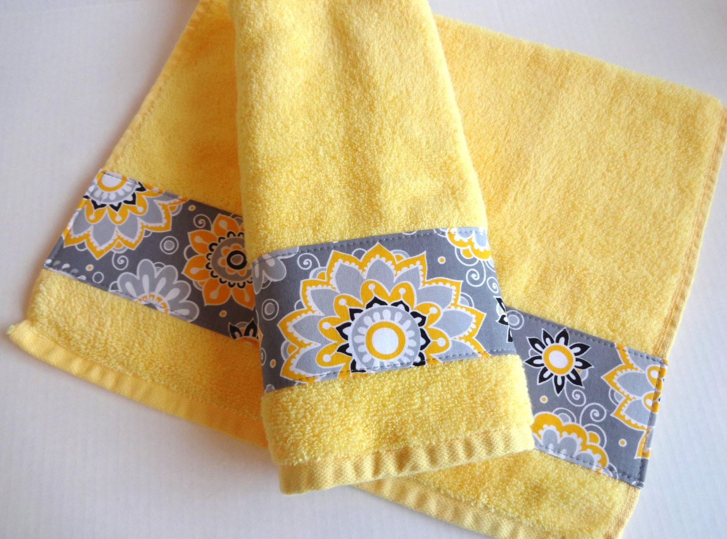 Set of 2 Hand Towels yellow and grey yellow towels by AugustAve