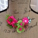 Hot pink and green rhinestone flower necklace, enamel flowers, neon pink, sage green rhinestone leaves, upcycle recycle repurpose