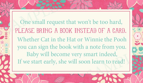 Bold Pink Floral Baby Shower Digital Book Request Insert - Printable ...